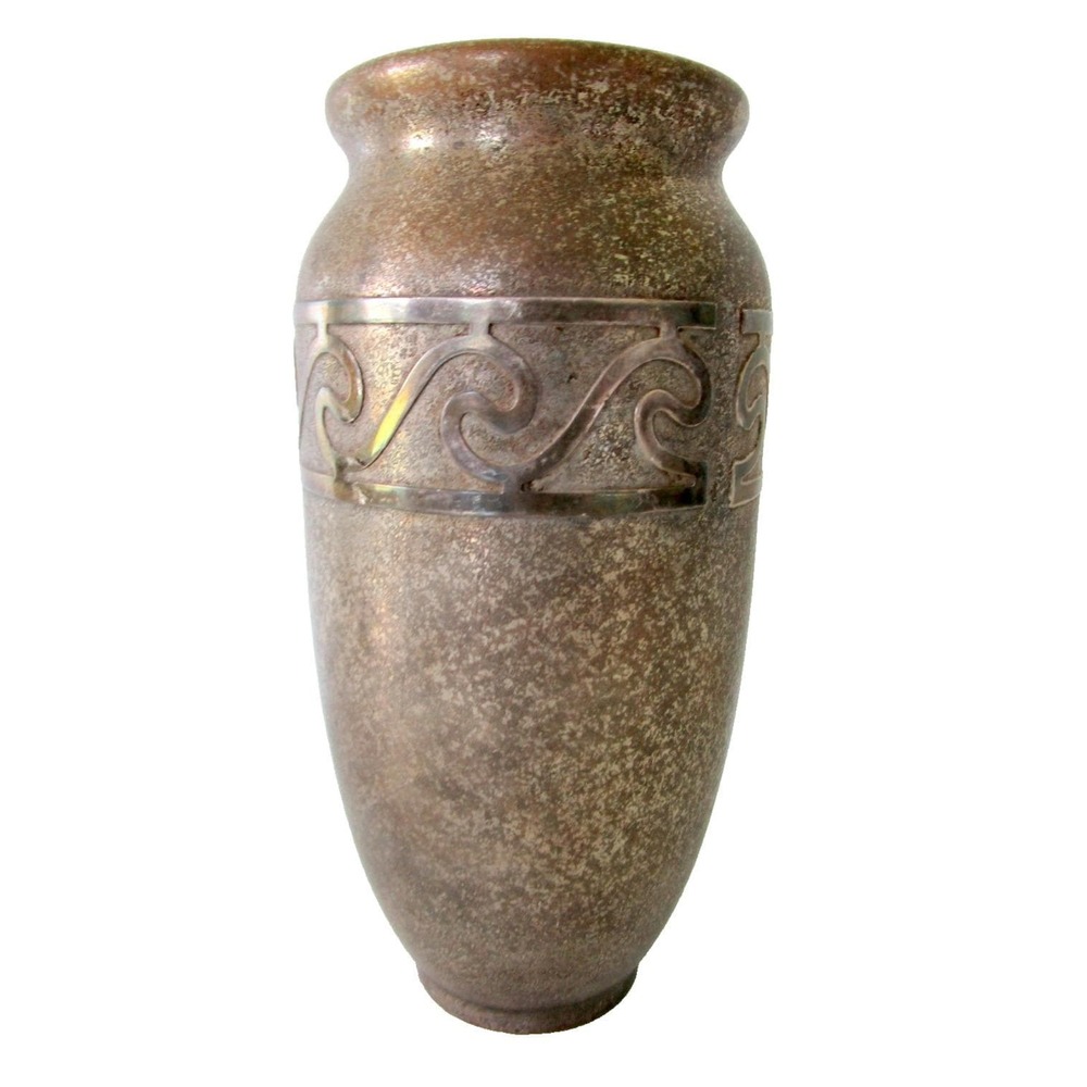 SILVER CREST Sterling Silver Decorated Bronze Vase Art Deco Nouveau 7.25"